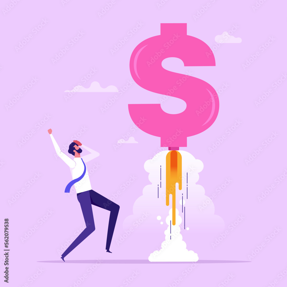 Rising investment earning concept, flat vector illustration