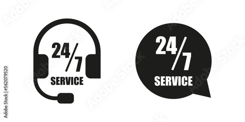 24/7 call service icon. Vector telephone support.