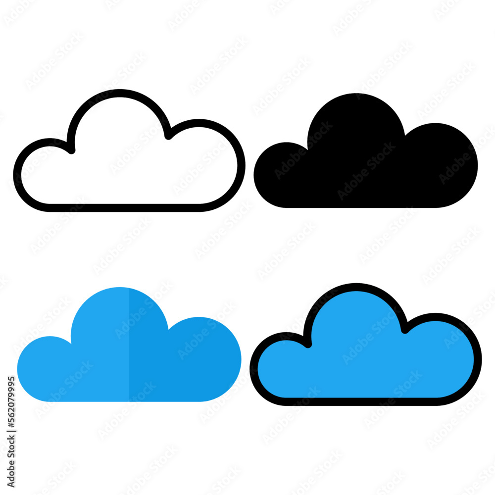 cloud icon set, simple internet line flat and solid cloud icon set, simple internet line flat and solid