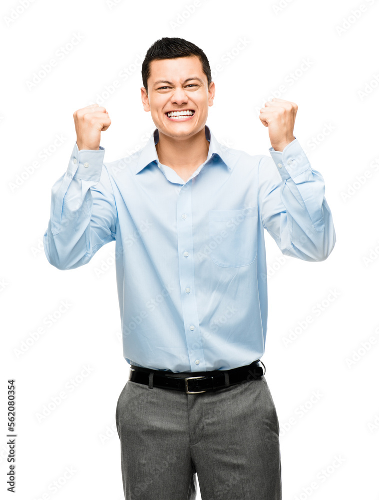 An asian businessman celebrating isolated on a PNG background. An asian businessman celebrating isolated on a PNG background.