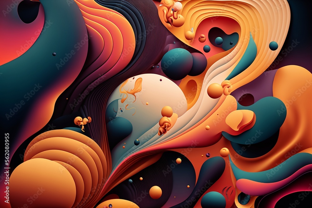 Colourful abstract shapes on a swirly background
