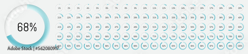 Round loading progress icons. Percentage from 1 to 100.