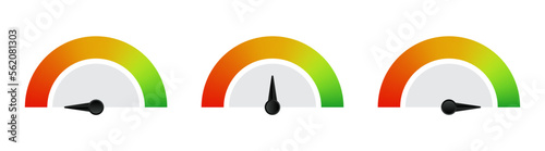 Colorful speedometer icons set. Tachometer icon. Performance indicator sign. Vector illustration.