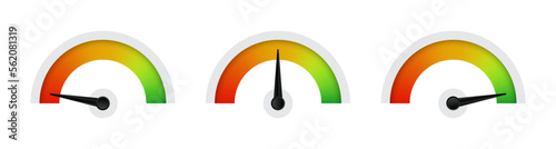 Colorful speedometer icons set. Tachometer icon. Performance indicator sign. Vector illustration.
