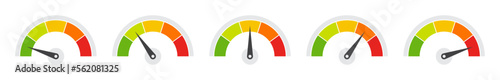 Colorful speedometer icons set. Tachometer icon. Performance indicator sign. Vector illustration.