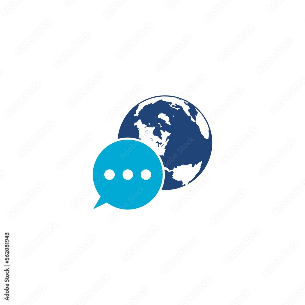 Globe World map made from speech bubble icon isolated on white background. Global Speak Logo Globe World map made from speech bubble icon isolated on white background. Global Speak Logo