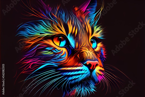 Abstract colorful cat muzzle illustration, graphic design concept color art