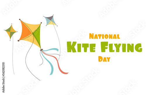 National Kite Flying Day web banner poster. Colorful Kites fly.