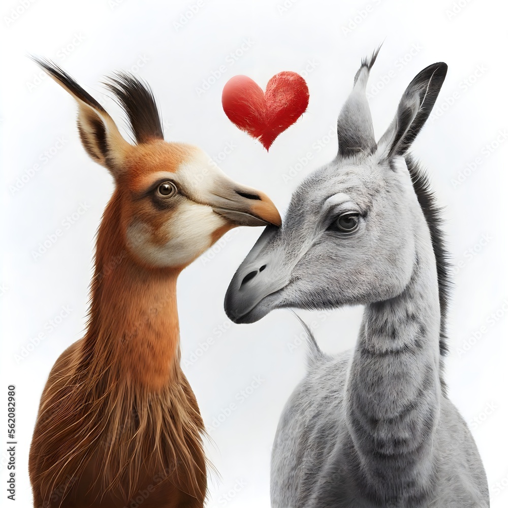 Valentine's Day Animals in Love Drawing with Hearts Generative AI 