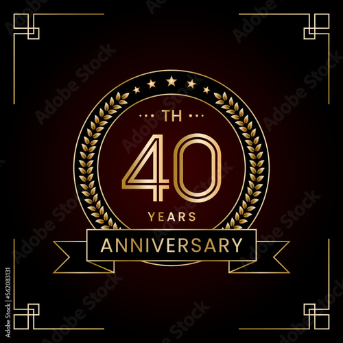 40th Anniversary Logo Design Concept with Laurel wreath for Birthday Celebration Event. Line Art Design, Logo Vector Template