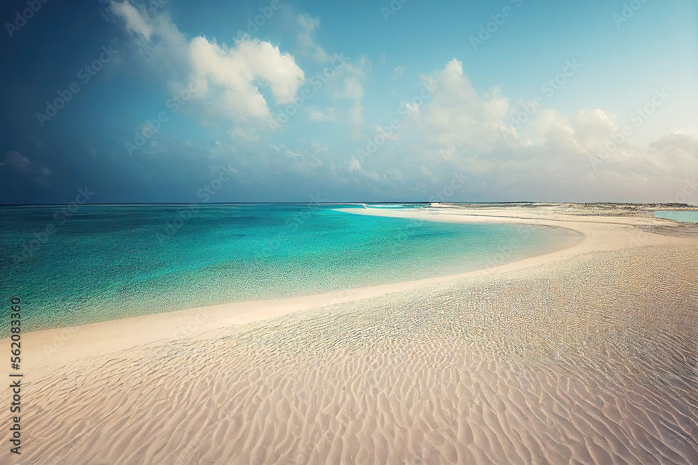 Obraz premium Carribean sand beach with ocean in Maldives in summer (Generative AI)