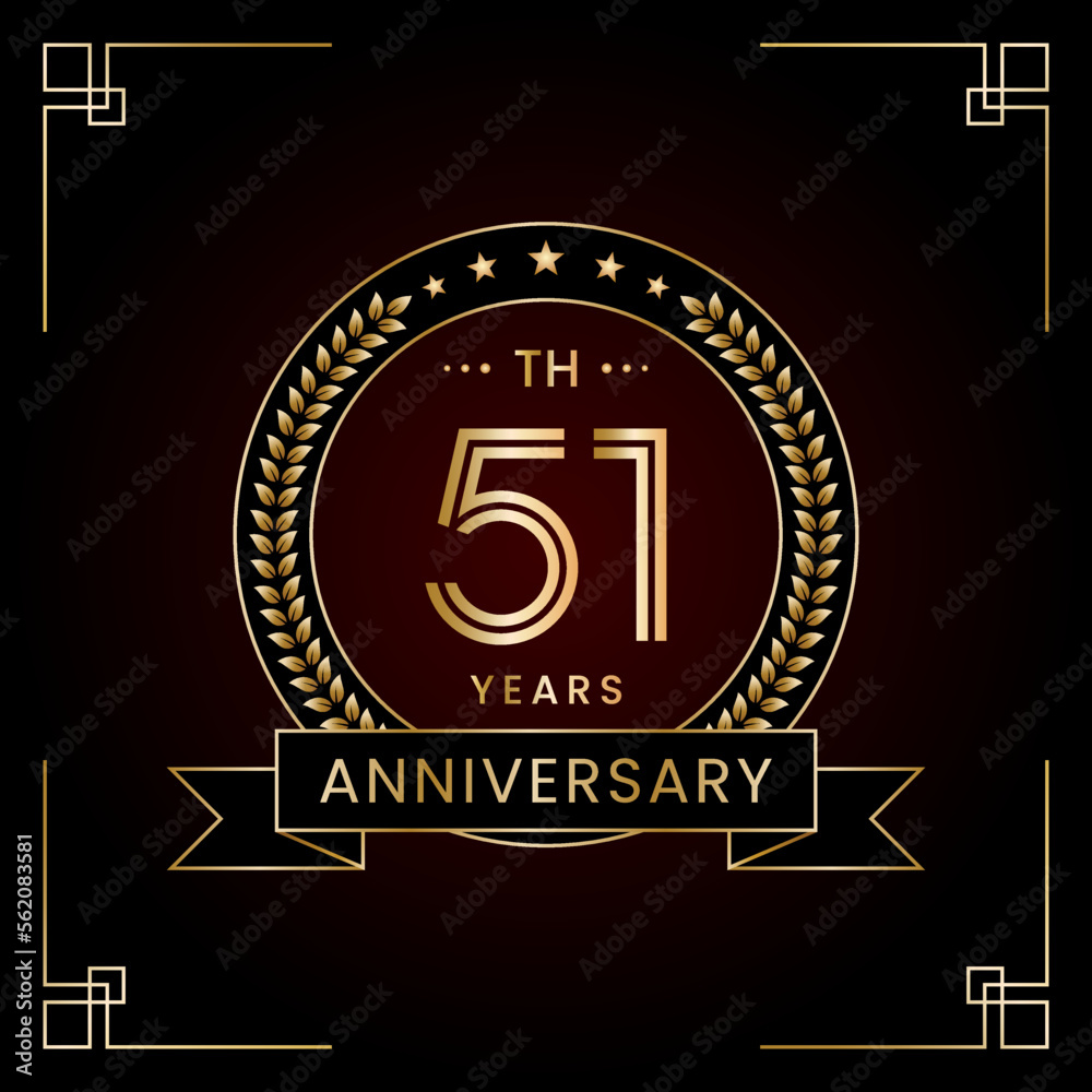 Fototapeta premium 51th Anniversary Logo Design Concept with Laurel wreath for Birthday Celebration Event. Line Art Design, Logo Vector Template