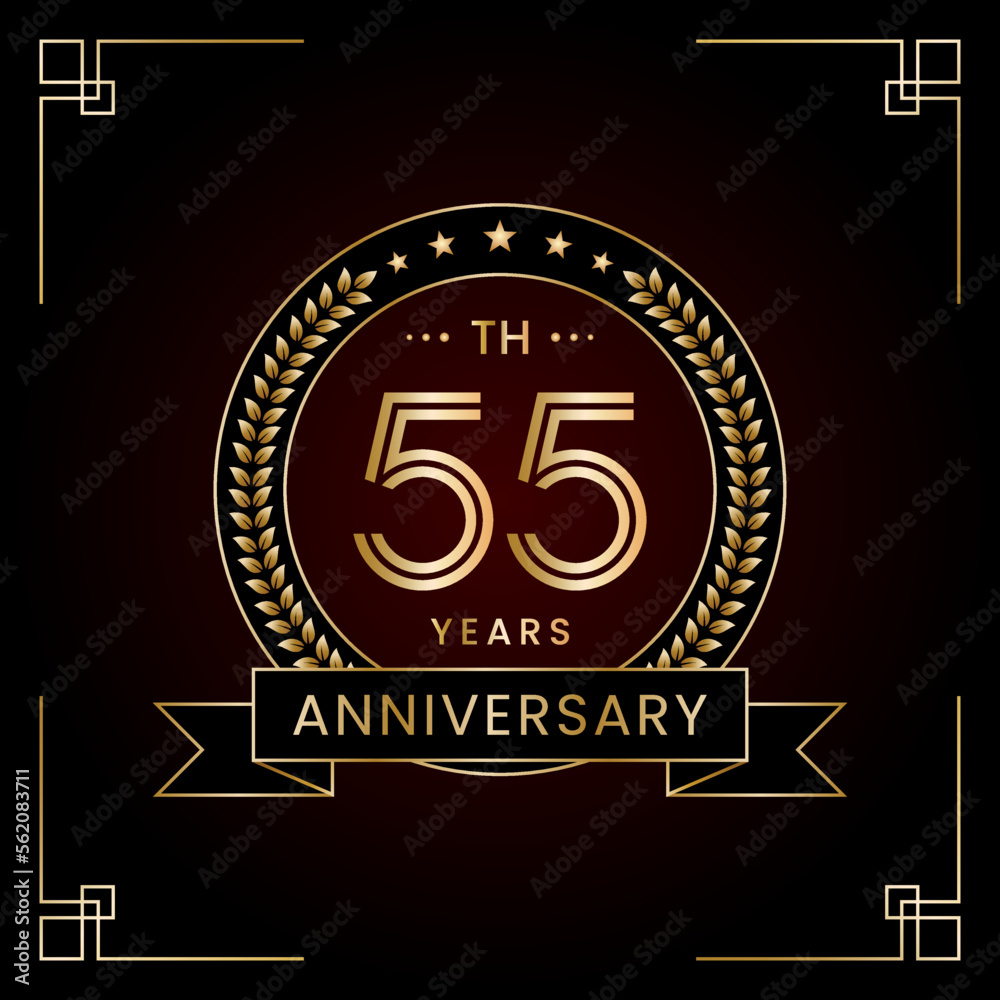 Fototapeta premium 55th Anniversary Logo Design Concept with Laurel wreath for Birthday Celebration Event. Line Art Design, Logo Vector Template