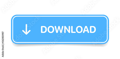 3D blue download button icon. Upload icon. Down arrow bottom side symbol. Click here button. Save cloud icon push button for UI UX, website, mobile application.