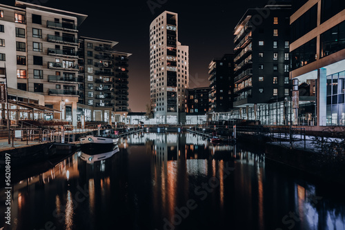 The Dock in Leeds, view of the night city skyscrapers  © Lukasz