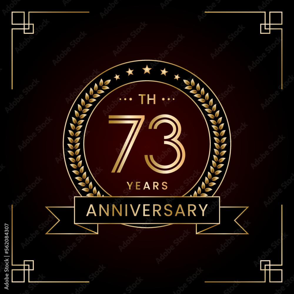 Fototapeta premium 73th Anniversary Logo Design Concept with Laurel wreath for Birthday Celebration Event. Line Art Design, Logo Vector Template