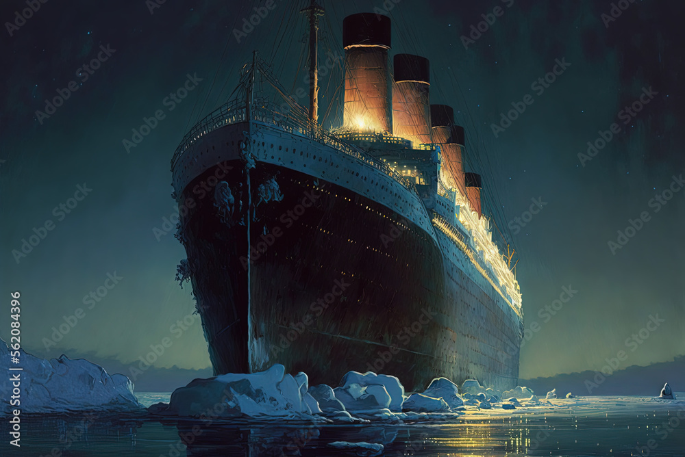 custom made wallpaper toronto digitalSide view of Titanic ship in the night. Generative AI.