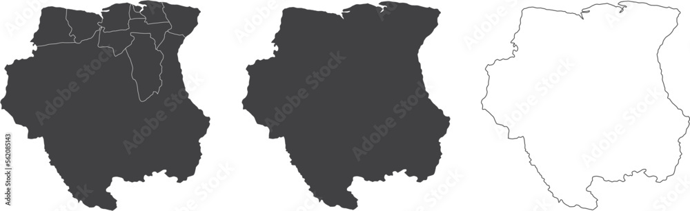 set of 3 maps of Suriname - vector illustrations set of 3 maps of Suriname - vector illustrations