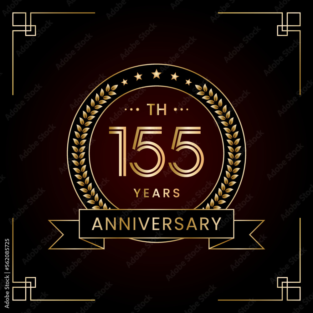 Fototapeta premium 155th Anniversary Logo Design Concept with Laurel wreath for Birthday Celebration Event. Line Art Design, Logo Vector Template