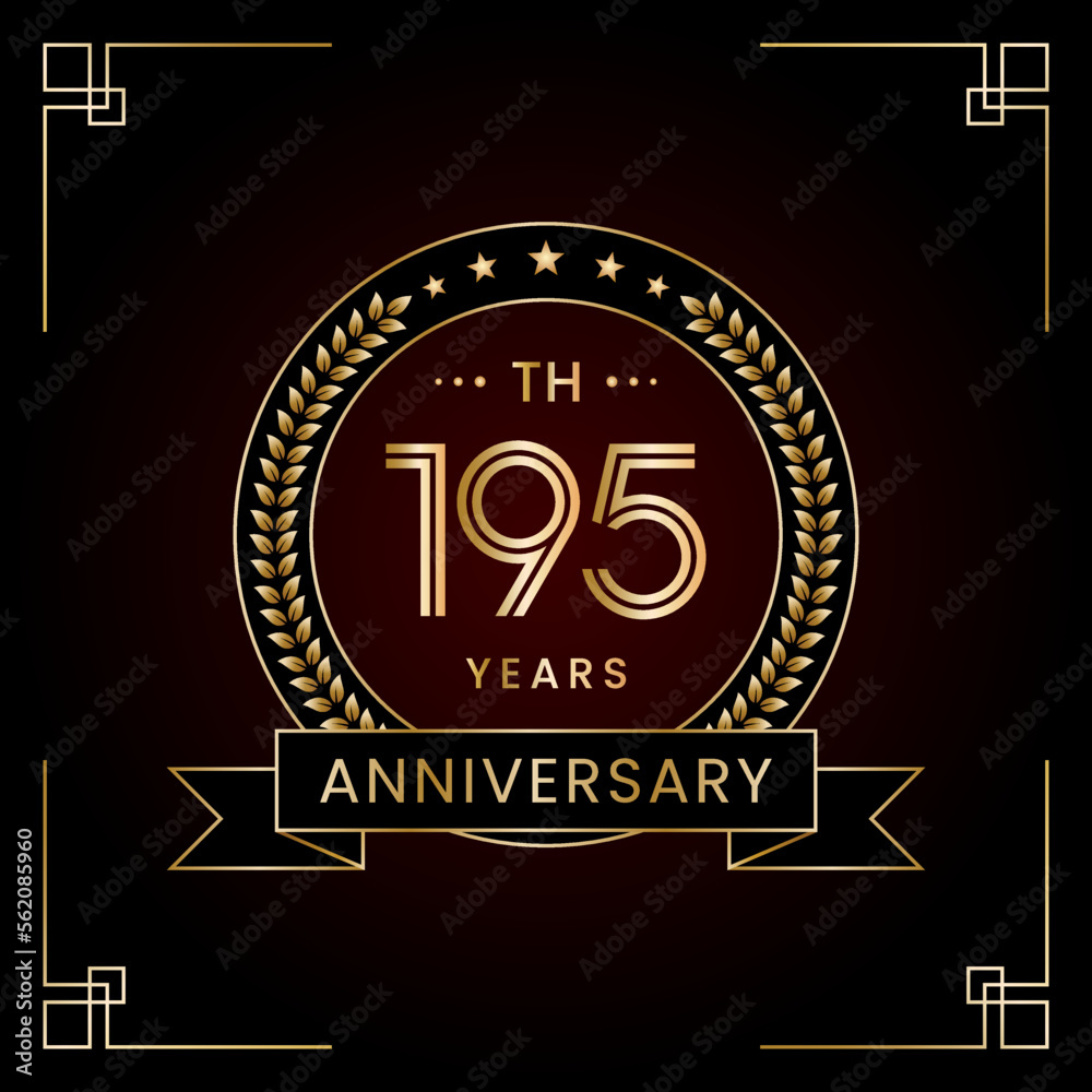 Fototapeta premium 195th Anniversary Logo Design Concept with Laurel wreath for Birthday Celebration Event. Line Art Design, Logo Vector Template