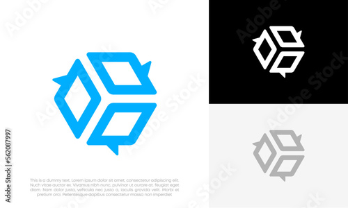 chat box, cube talk bubble logo design vector