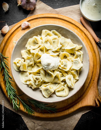 Dumplings with sour cream and rosemary.
