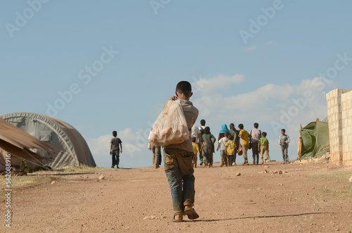 Atmeh Refugee Camp, Idlib, Syria. June 17th 2013. .Internally displaced child Syrian refugees in the Atmeh refugee camp, Idlib province Syria. photo