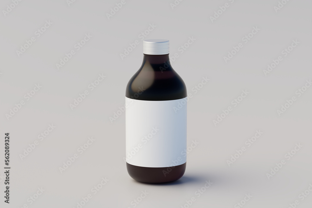 Cold Brew Coffee Amber. Brown Small Glass Bottle Packaging Mockup simple Bottles. 3D Rendering Cold Brew Coffee Amber. Brown Small Glass Bottle Packaging Mockup simple Bottles. 3D Rendering
