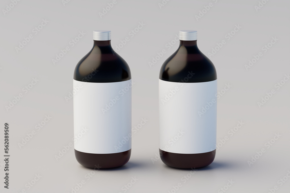 Minimalistic concept. Cold Brew Coffee Amber. Brown Large Glass Bottle Packaging Mockup. Multiple Bottles. Blank Label. 3D Rendering Minimalistic concept. Cold Brew Coffee Amber. Brown Large Glass Bottle Packaging Mockup. Multiple Bottles. Blank Label. 3D Rendering