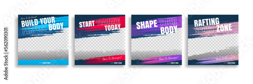 post on set fitness training social media template. social banner for promotion your product