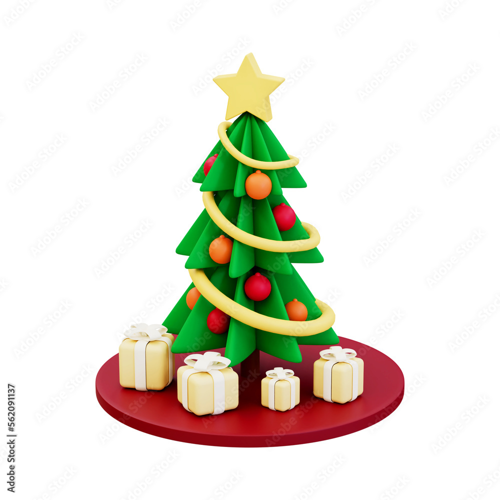Decorated Christmas tree on transparent background 3d render