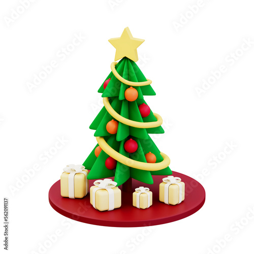 Decorated Christmas tree on transparent background 3d render