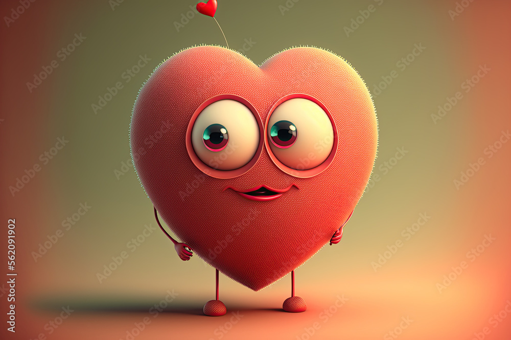 Cute valentines heart. Valentines day card. Adorable heart cartoon character - obrazy, fototapety, plakaty 