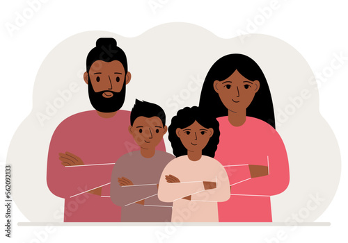 Happy family of mom dad and two children. Concept of family problems, psychological help or conflict.