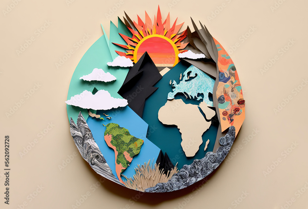 Planet earth climate change and global warming paper collage. Generative ai - obrazy, fototapety, plakaty 