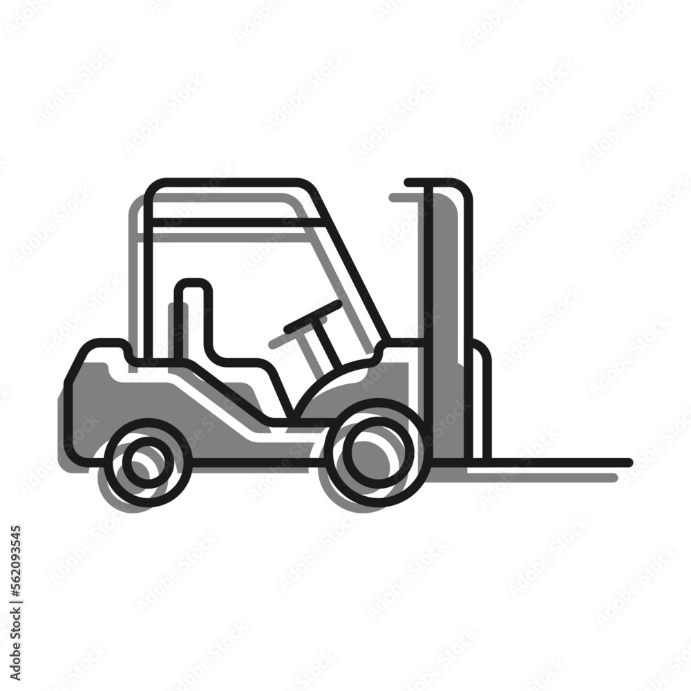 Linear icon. Forklift to move goods around the warehouse. Transport for unloading and transporting heavy boxes. Simple black and white vector isolated on white background