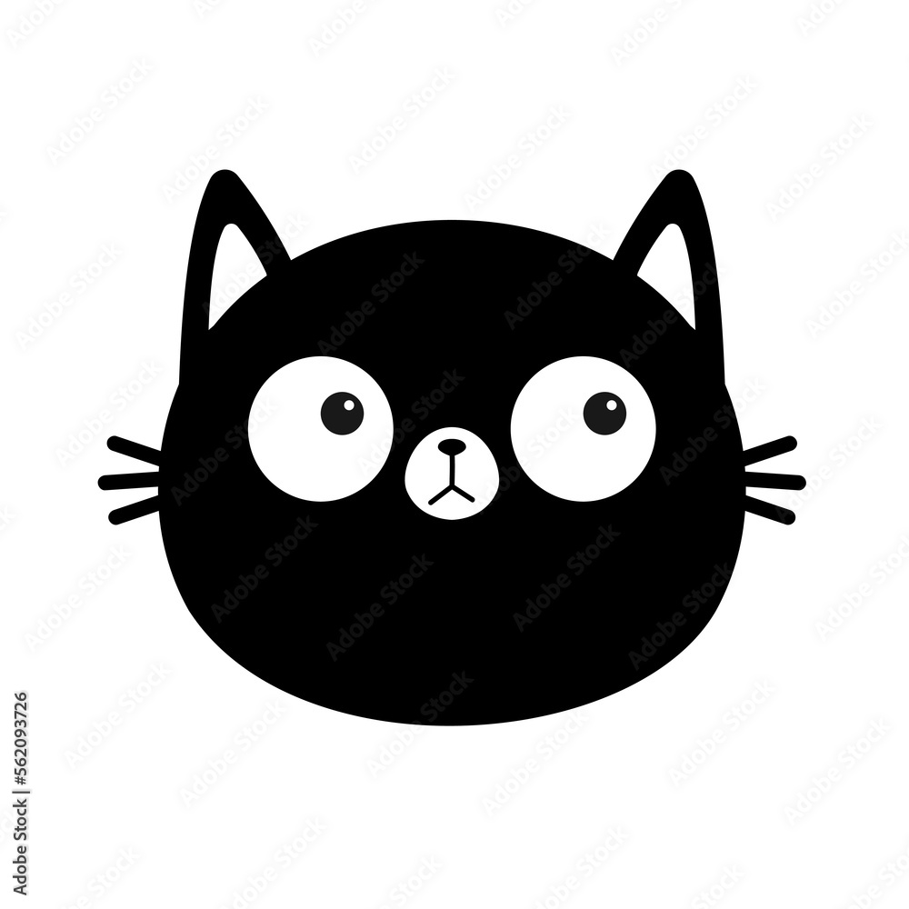 Black cat round face icon. Cute cartoon funny character. Kawaii