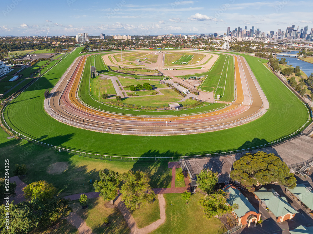 Aerial view of a wide bend on a horse racing track Aerial view of a wide bend on a horse racing track