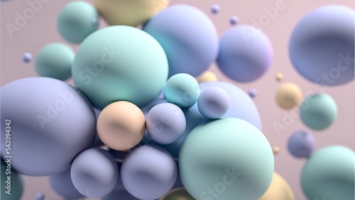 Abstract 3d background design with pastel colored spheres. Generative Ai.