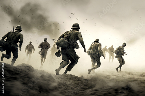 Obraz na plátně soldiers on the battlefield in world war ii, generative AI