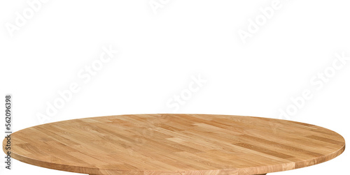 Wooden dinner table surface, png illustration. Natural wood furniture close view. Round tabletop template isolated over transparent background
