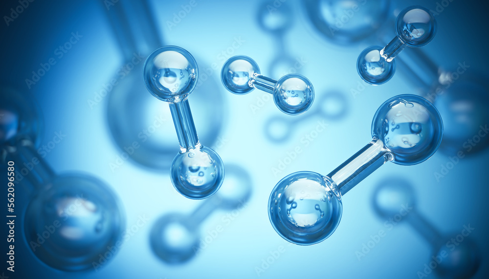 Hydrogen H2 molecule model, Energy Water Fuel Cell, 3d illustration ...