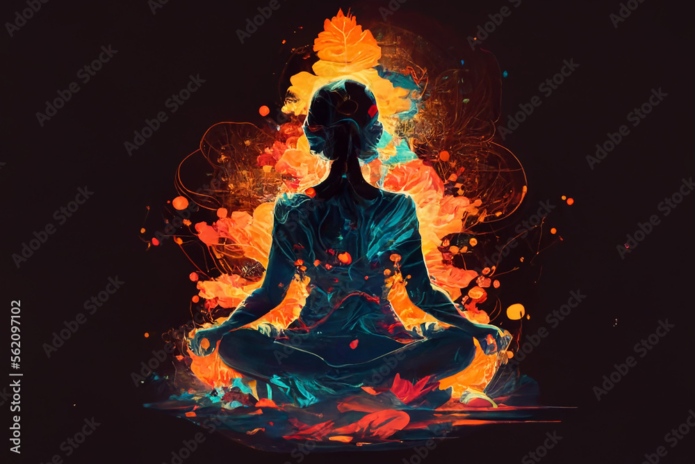 pose de yoga meditação arte ilustração colorida 
