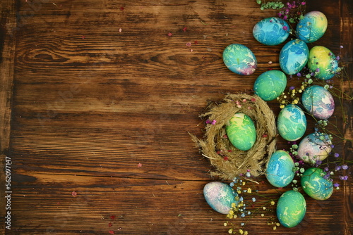 easter eggs on wooden background