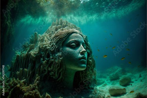 estátua de mulher linda escultura em baixo da água em oceano 