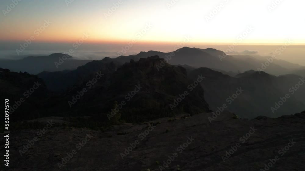 Stunning fast aerial shot of a sunset in the Gran Canaria mountains Stunning fast aerial shot of a sunset in the Gran Canaria mountains