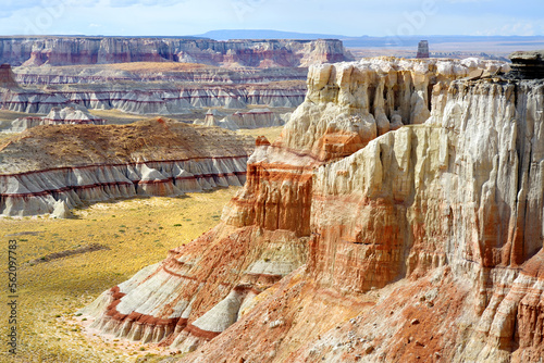 Stunning view of white striped sandstone hoodoos in Coal Mine Canyon near Tuba city, Arizona, USA. photo