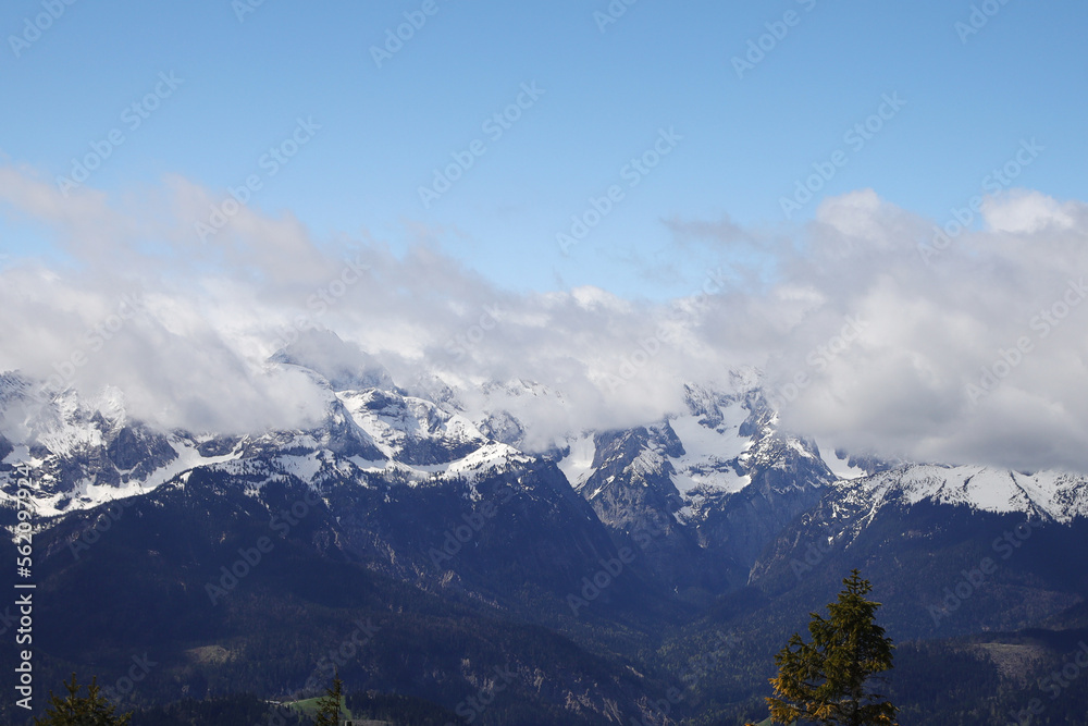 Panorama of Alpspitze and Zugspitze from Garmisch-Partenkirchen, Germany