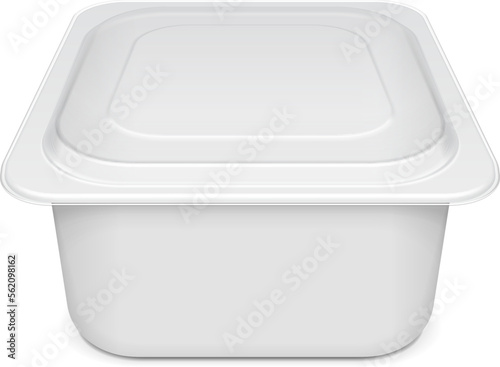 Mockup Empty Closed Blank Styrofoam Plastic Food Tray Container Box With Lid. Illustration Isolated On White Background. Mock Up Template Ready For Your Design. Vector EPS10
