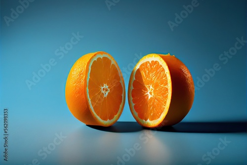 lateral thinking. Orange cut in two halves. Generative AI. 2 photo